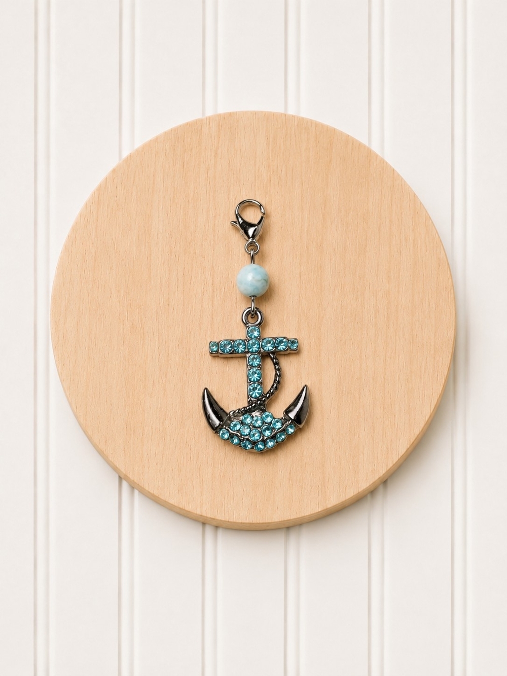 Anchor Phone Charm, Keyring Charm with Turquoise Stone Accents
